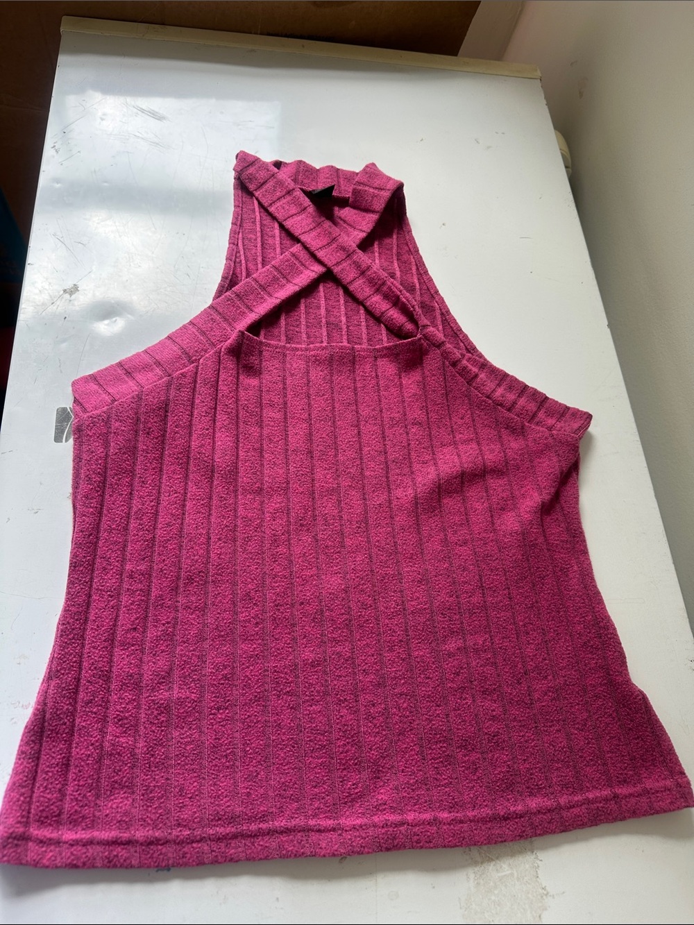 SHEIN Pink Ribbed Cross-Back Tank Top